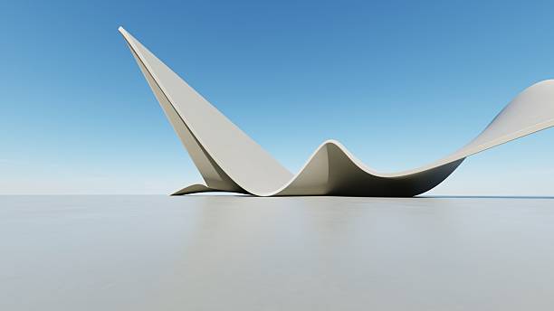 istock Abstract wavy curved architecture background, Empty space with concrete floor, Futuristic modern exterior backdrop, 3d rendering of car presentation  building 2233643434