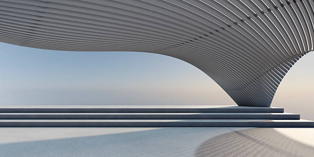 istock Abstract architecture background. White modern futuristic building with curve geometric facade. Architectural minimal construction design. 3d render 2233644293