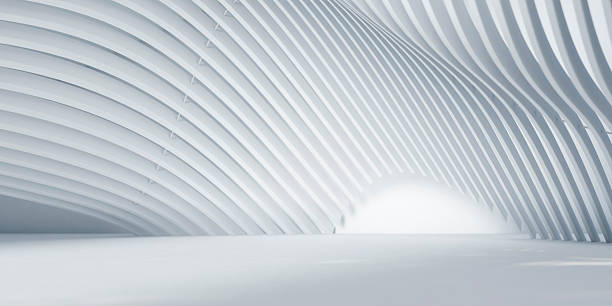 istock Abstract architecture background. White modern futuristic building with curve geometric facade. Architectural minimal construction design. 3d render 2233644306