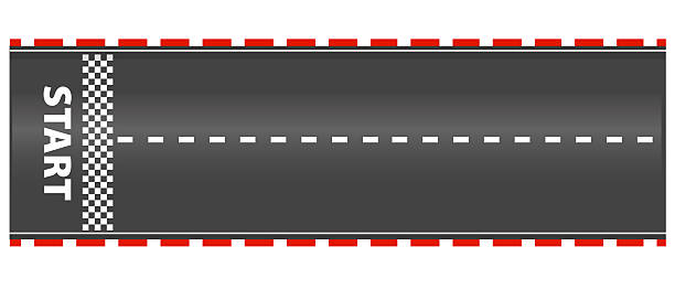 ilustraciones, imágenes clip art, dibujos animados e iconos de stock de pista de asfalto de salida y llegada, pista de asfalto con vista superior, pista de carreras deportiva, carretera de competición. borde rojo y blanco. ilustración vectorial - carrera-de-motos-de-velocidad