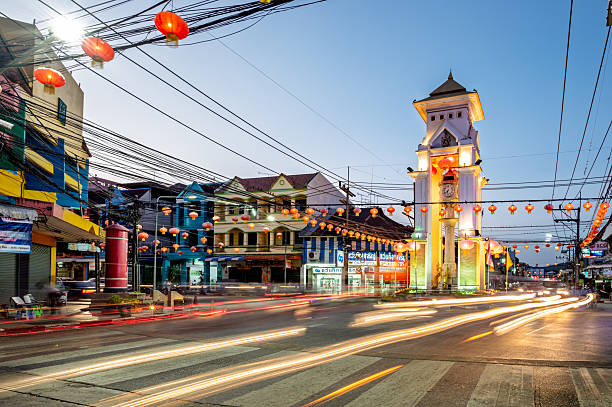 istock Betong Clock Tower with Chinese Lanterns at Night, Yala, Thailand 2233653611