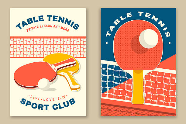 Set of Table tennis poster, banner, magazine template with table, ping pong rackets, ball. Vector