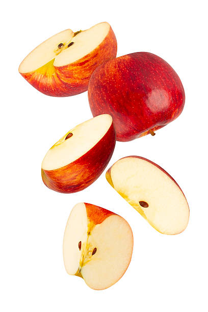 istock Falling Red Apple isolated on white background with clipping path, full depth of field 2233661101