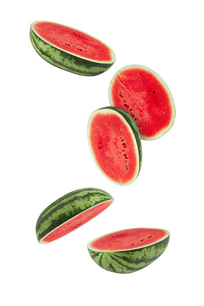 istock Falling Watermelon slices isolated on white background with clipping path, full depth of field 2233661106