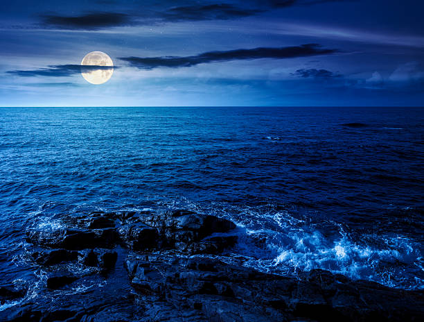 istock sea coast with rocks and boulders at night 2233662071