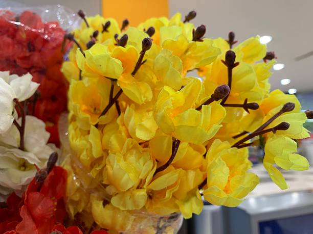 Artificial Yellow Blossom Stems – Silk Floral Bunch for Home, Office & Event Decoration