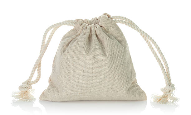 istock Closed cotton pouch tied with drawstrings, isolated on transparent background, full focus stacking for sharp texture and clear detail 2233664403