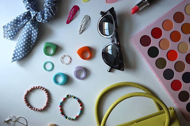 istock Green Bag, Colorful Accessories and Make Up 2233666314