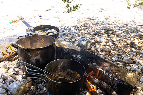 istock Food cooking camping on sea beach island 2233669687
