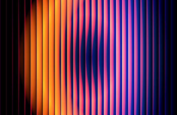 istock Vibrant ribbed background with futuristic vintage aesthetic and nostalgic retro chrome. Chromatic dramatic gradient in retro-futuristic style with warm and cool tones for trendy visual art projects 2233672424