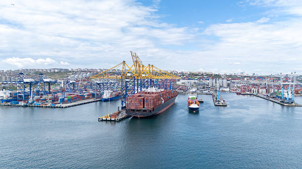 istock Aerial view of Cargo Container Ship in transit. Istanbul - Turkey. 2233674627