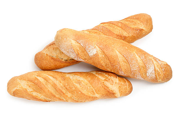 istock Three freshly baked baguettes isolated on white, top view 2233675100