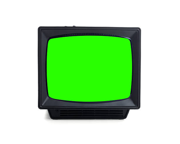 istock Retro Tv set with green screen on white background. Chroma key 2233677306