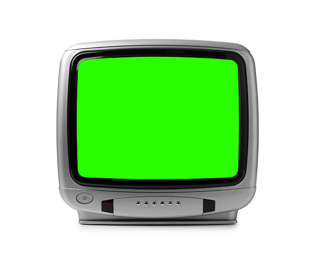istock Retro Tv set with green screen on white background. Chroma key 2233677317