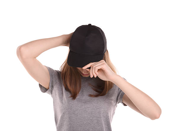 istock Woman in stylish baseball cap on white background. Mockup for design 2233678251