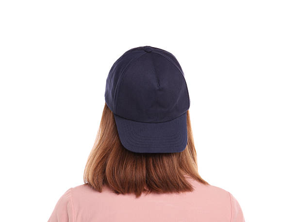 istock Woman in stylish baseball cap on white background, back view. Mockup for design 2233678253