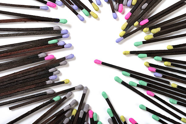 top view colorful matchsticks on white at horizontal composition