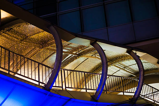 Lights at modern footbridge in Bangkok Huai Khwang