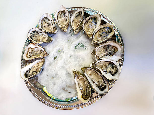 Close-up an elegant young woman eating oyster at outdoor restaurant in a Luxury lifestyle. Food and travel concepts