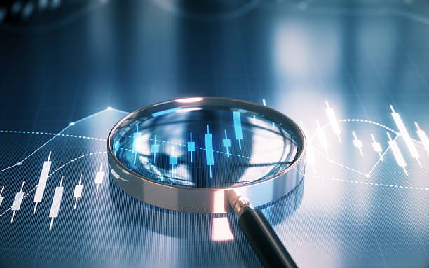 istock Magnifying Glass on Blue White Financial Chart Background 2233688144
