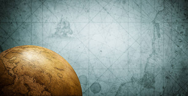 istock Old geographical globe on map background. Science, education, travel, vintage background. History and geography team. Ancience, antique globe on the background of map. 2233702724