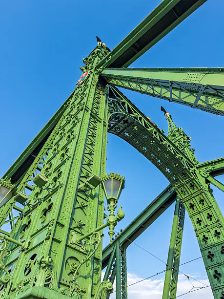 istock Historic green iron bridge structure with ornate decorative details. Beautiful Liberty Bridge in Budapest showing intricate metalwork architecture and classic European design elements 2233704527