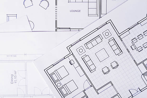 istock Construction background. House plan on table texture. Working drawings of a house project design. 2233721608