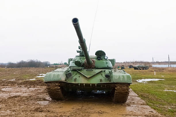 istock T-72 tank testing at proving ground overall view with hull and turret details. 2233739127