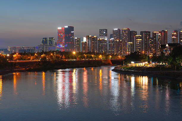 landscape night view of Chengdu waterfront