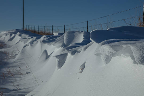 Snow drifts along a county road in Central Montana.