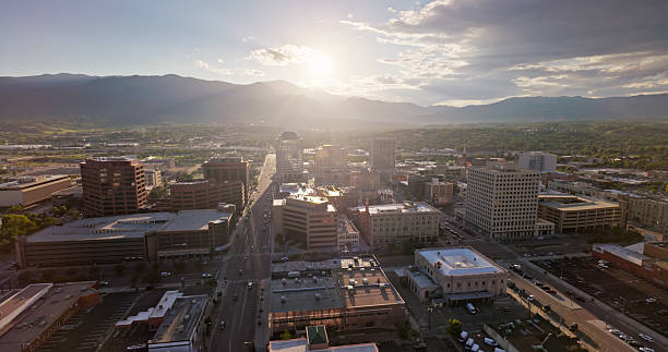 istock Sun Setting Behind Pikes Peak from Over Downtown Colorado Springs - Aerial 2233753458