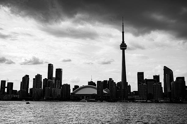 Black and white view of Toronto Downtown skyline. Toronto, Canada - August 23, 2025.