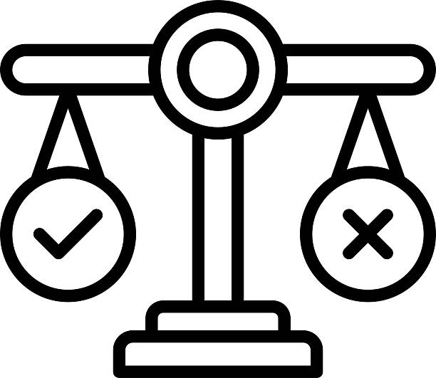 An icon symbolizing justice, balance, decision, or comparison between right and wrong to reach a verdict of guilty or not guilty.