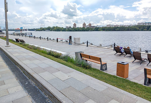 istock Northern River Station waterfront Moscow benches and river view 2233759954