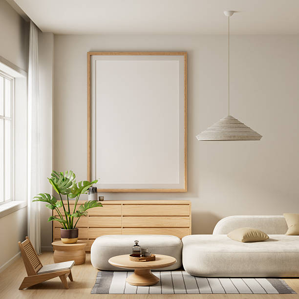 istock Modern minimalist interior living room with soft neutral design. 3D illustration 2233778663