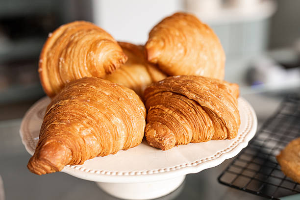 Delicious French pastries on a shop counter