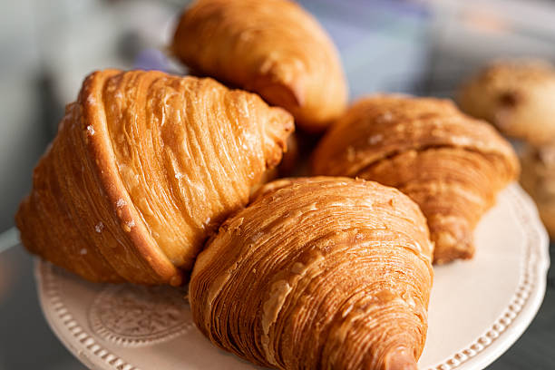 Delicious French pastries on a shop counter