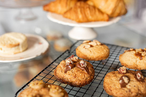 Delicious French pastries on a shop counter