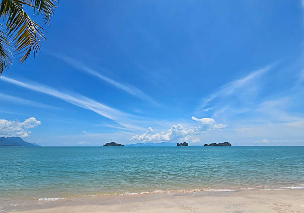 Tropical beach with islands in the distance