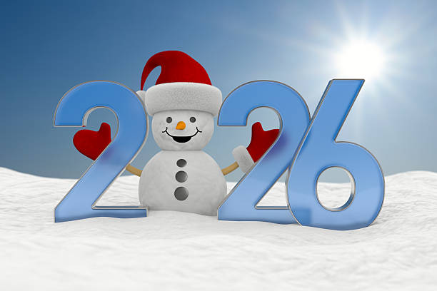 istock 2026 new year. Snowman into snowdrift. 3D illustration 2233780300