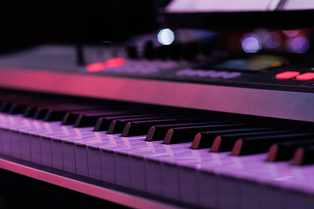 musical keyboard with vivid studio lighting creating an artistic ambiance