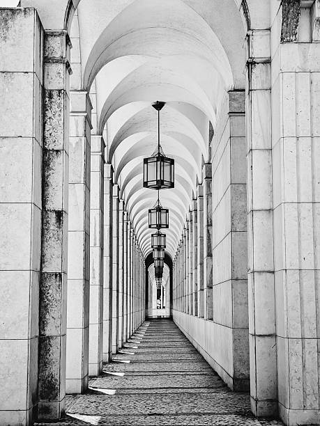 istock Symmetrical Arched Colonnade in Black and White 2233786231