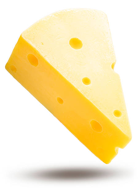 Cheese Sliced isolated on white background, Hard Cheese on white, with Clipping path, High resolution focus stacking photography.