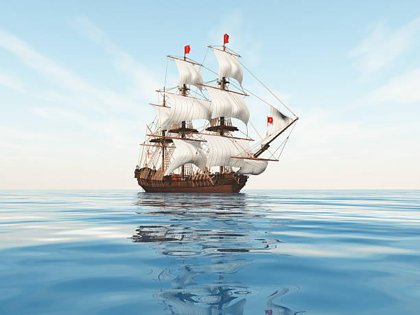 istock Pirate ship in the open sea 2233804331