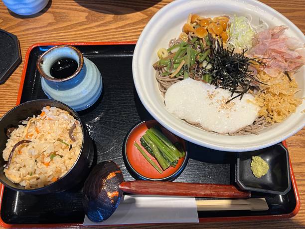 istock Cold soba noodle with wild vegetables lunch plate 2233808666