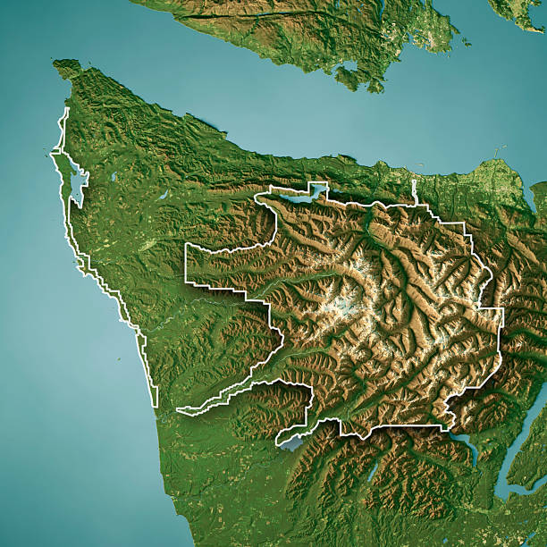 istock Olympic National Park WA Satellite Topographic Map 3D Render Color Border 2233809552
