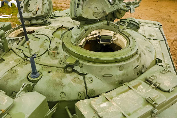 istock T-72 tank testing at proving ground overall view with hull and turret details. 2233811839