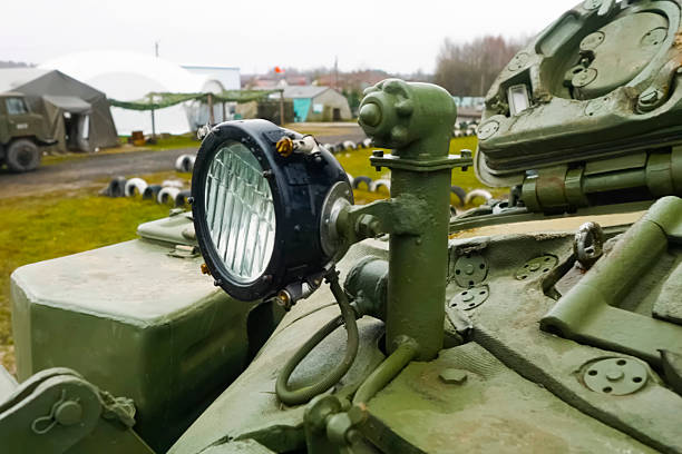 istock T-72 tank testing at proving ground overall view with hull and turret details. 2233811863