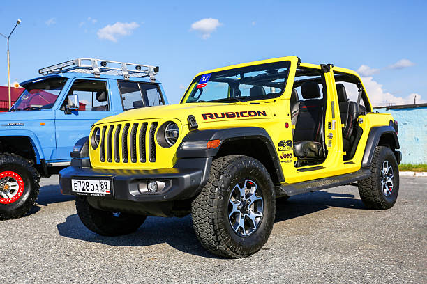 Novyy Urengoy, Russia - August 23, 2025: Offroad car Jeep Wrangler Unlimited Rubicon (JL) in the city street.