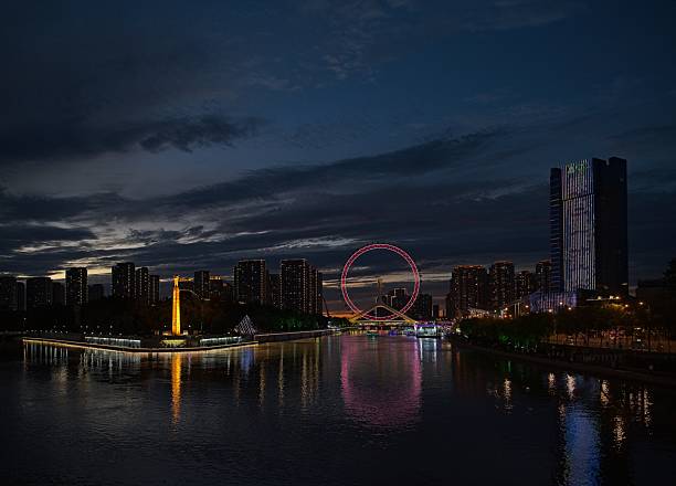 beautiful sunset at a city of Tianjin which is also closest port of Beijing.
